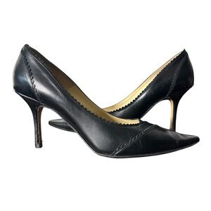 Jimmy Choo Heels EU 39 US 8.5 Black Leather Pumps Scalloped Trim Stilettos